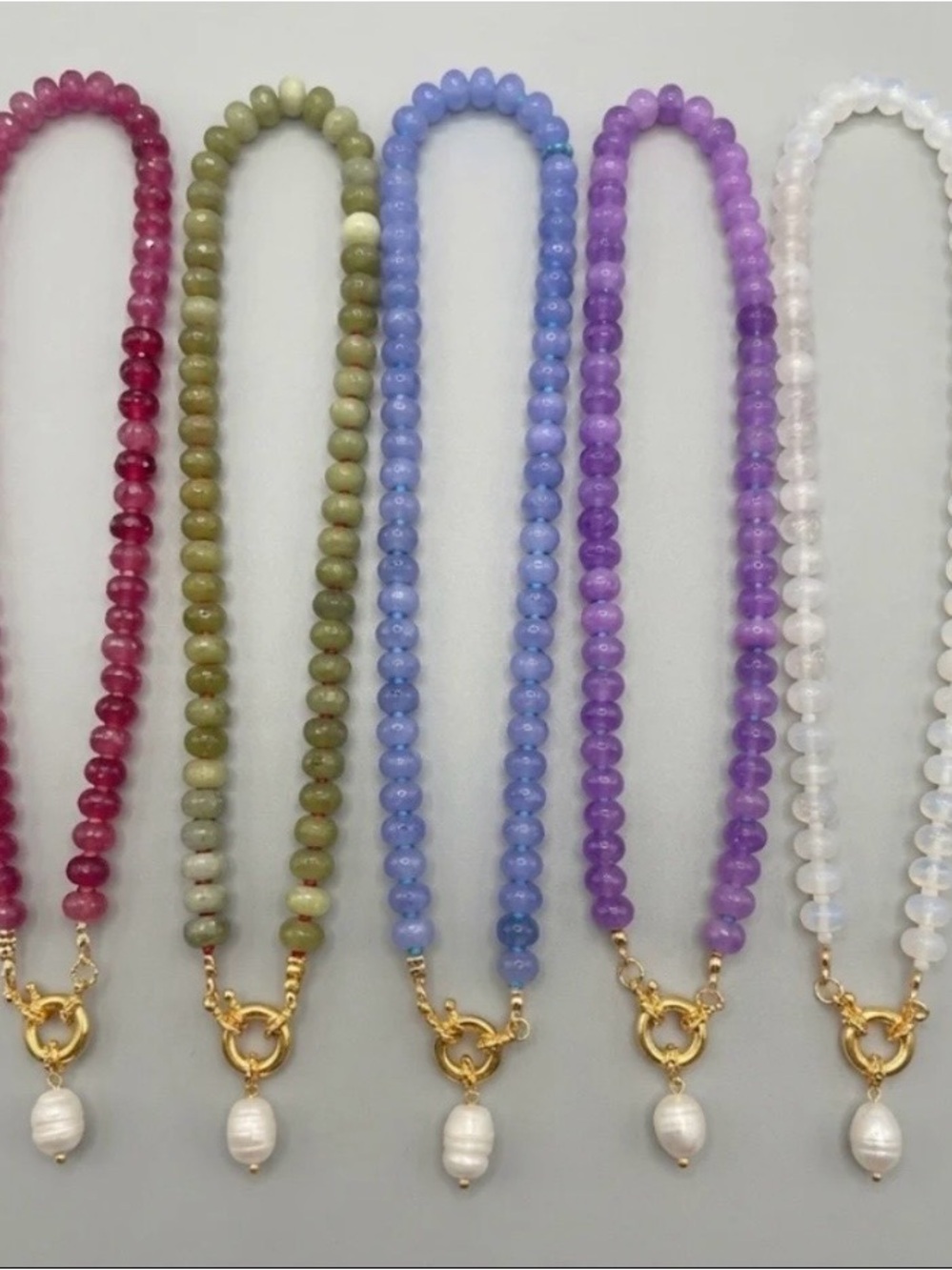 Beaded Gemstone Necklace with Pearl Charm- Jasper necklace